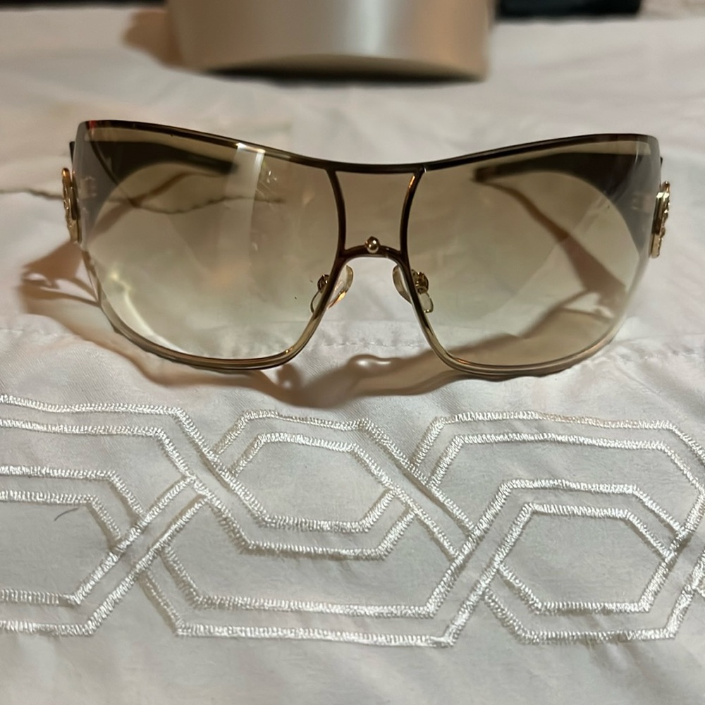 GIORGIO ARMANI Vintage Y2K Gold Rhinestone Logo Oversized Sunglasses GA 320/S